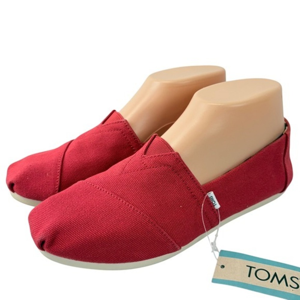 TOMS Women's Size 6.5 Red Canvas Slip On Casual Shoes Flats Loafers